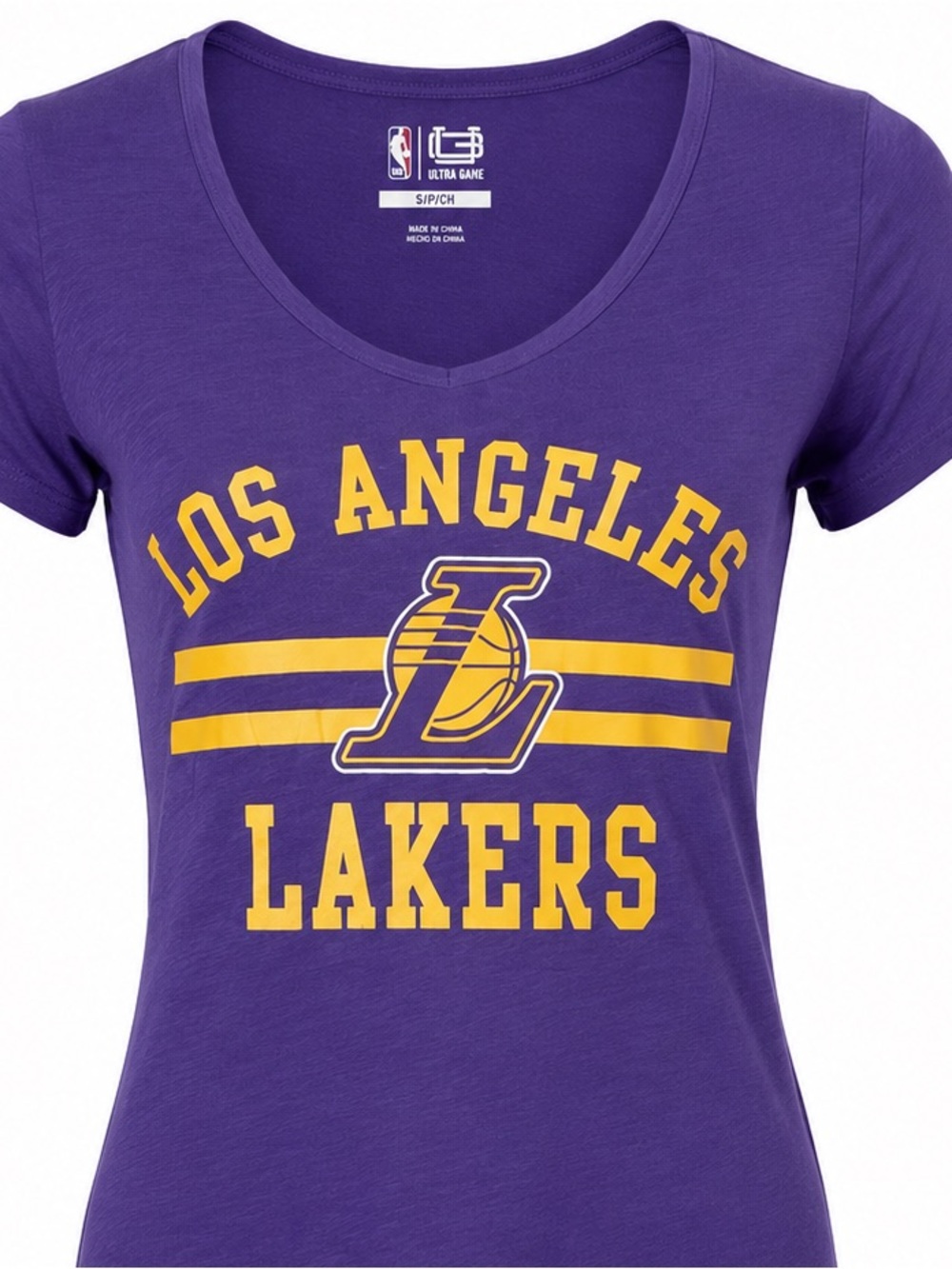 Los Angeles LA Lakers Womens S Purple Gold V Neck T Shirt NBA Ultra Game New Tee